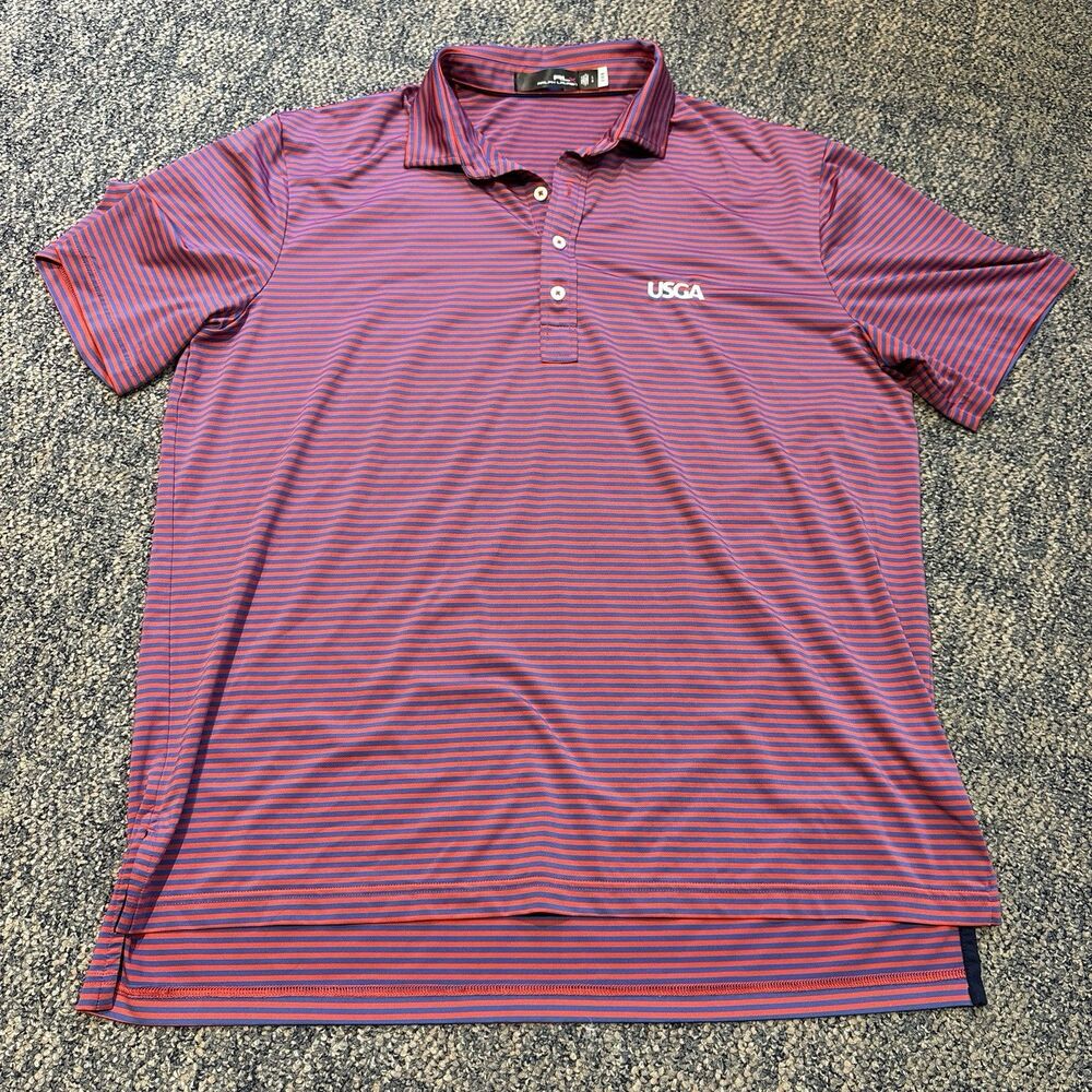 RLX Ralph Lauren Golf Polo Short Sleeve Shirt USGA Logo Blue Red Men's Size L
